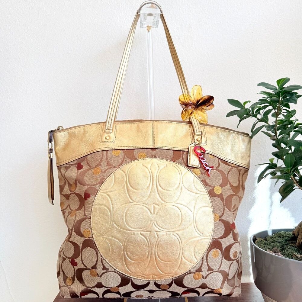 Coach Laura Signature Secret Admirer Tote F18870 Gold Signature Laptop Bag Y2K